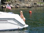 Chistine taking a dip in the crisp, clean, 70 degree Misery Island seawater.